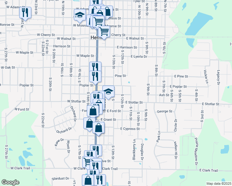 map of restaurants, bars, coffee shops, grocery stores, and more near 620 South 13th Street in Herrin