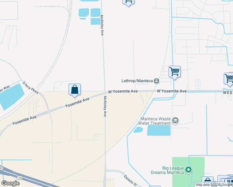map of restaurants, bars, coffee shops, grocery stores, and more near 2914 West Yosemite Avenue in Manteca