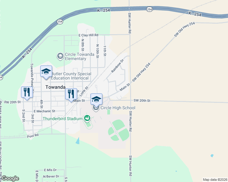 map of restaurants, bars, coffee shops, grocery stores, and more near 103 Briarwood Drive in Towanda