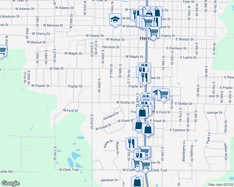 map of restaurants, bars, coffee shops, grocery stores, and more near West Ash Street in Herrin