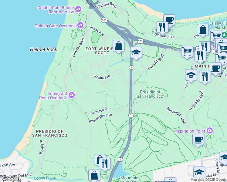 map of restaurants, bars, coffee shops, grocery stores, and more near 926 Mason Street in San Francisco