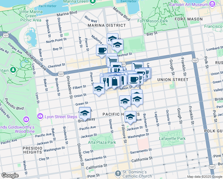 map of restaurants, bars, coffee shops, grocery stores, and more near in San Francisco