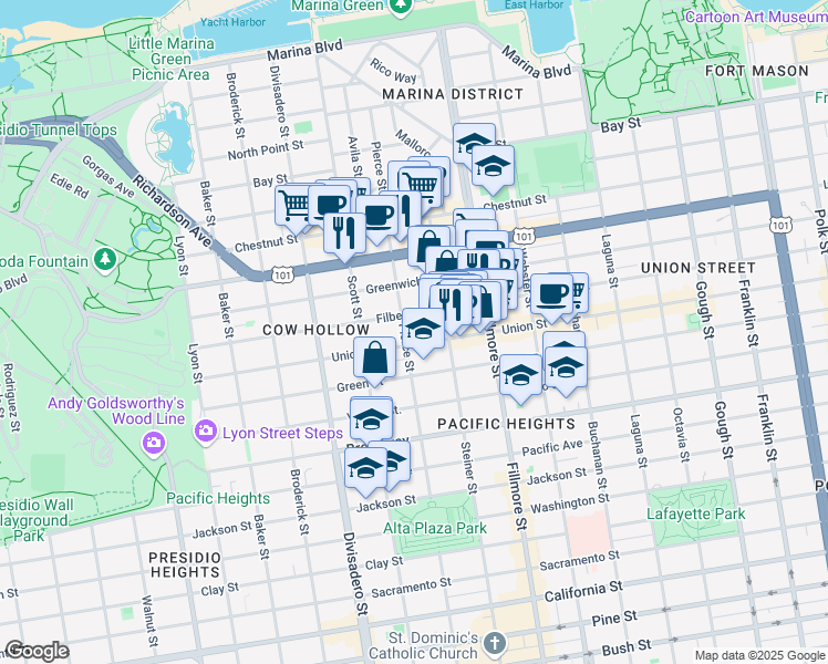map of restaurants, bars, coffee shops, grocery stores, and more near in San Francisco
