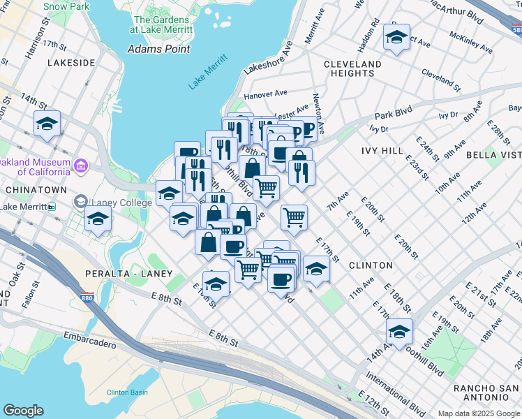 map of restaurants, bars, coffee shops, grocery stores, and more near 1549 5th Avenue in Oakland