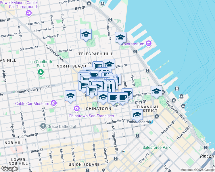 map of restaurants, bars, coffee shops, grocery stores, and more near 415 Jackson Street in San Francisco