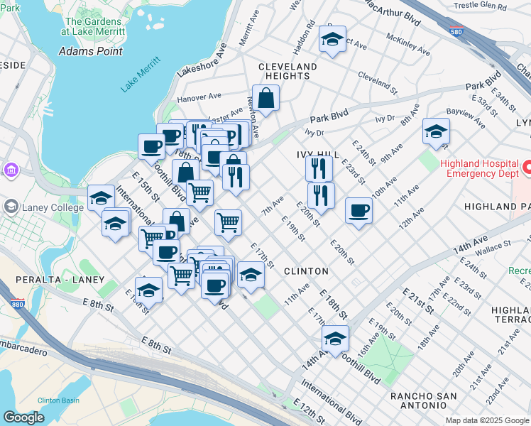 map of restaurants, bars, coffee shops, grocery stores, and more near 1807 7th Avenue in Oakland