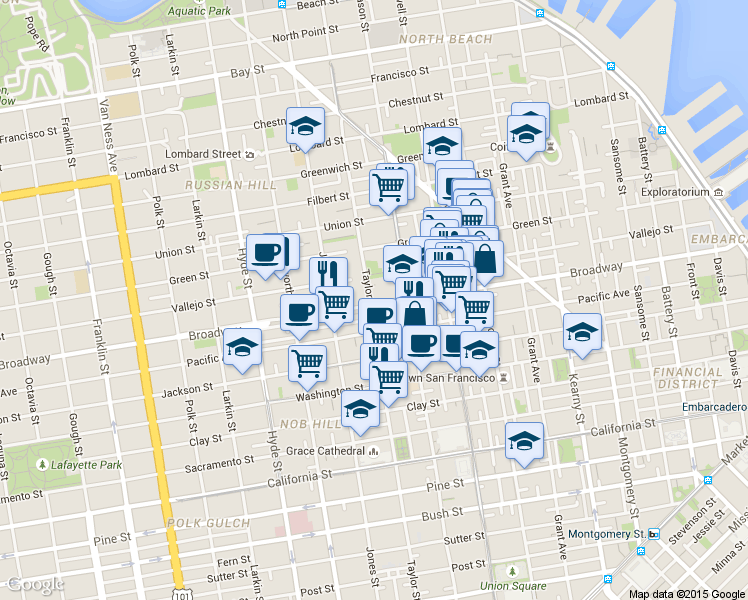 map of restaurants, bars, coffee shops, grocery stores, and more near in San Francisco