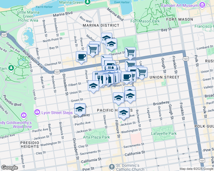 map of restaurants, bars, coffee shops, grocery stores, and more near in San Francisco