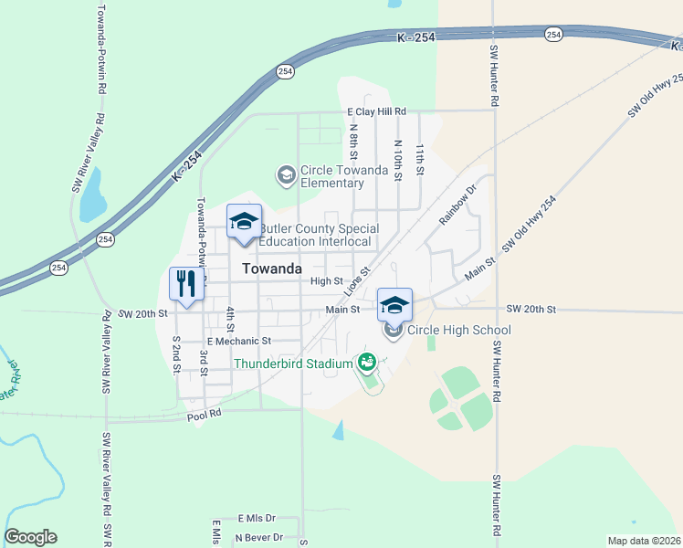 map of restaurants, bars, coffee shops, grocery stores, and more near 821 High Street in Towanda