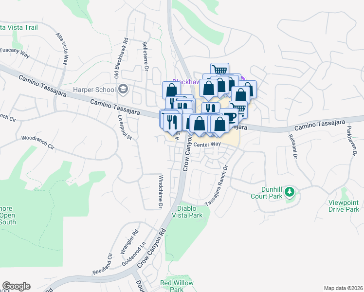 map of restaurants, bars, coffee shops, grocery stores, and more near 222 Country Meadows Lane in Danville