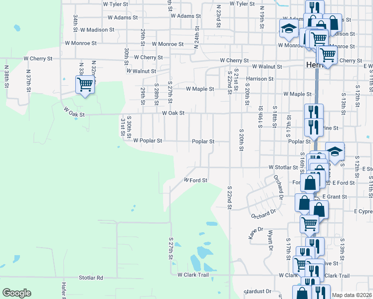 map of restaurants, bars, coffee shops, grocery stores, and more near 613 South 25th Street in Herrin