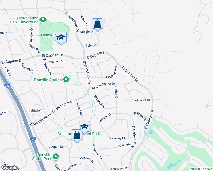 map of restaurants, bars, coffee shops, grocery stores, and more near 235 Saint Christopher Drive in Danville