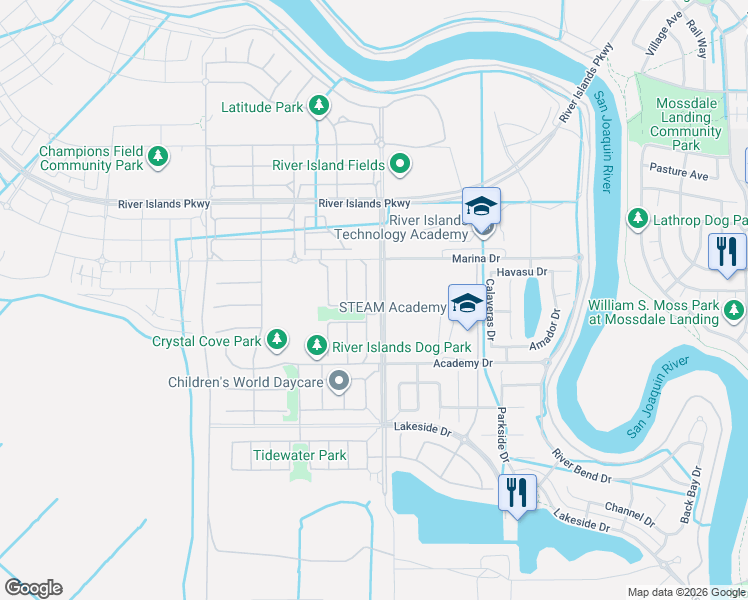 map of restaurants, bars, coffee shops, grocery stores, and more near 17978 Broadwell St in Lathrop