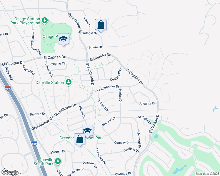 map of restaurants, bars, coffee shops, grocery stores, and more near 235 Saint Christopher Drive in Danville