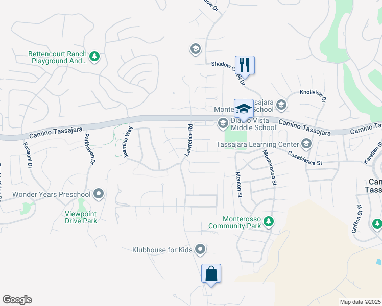 map of restaurants, bars, coffee shops, grocery stores, and more near 61 Plumeria Court in Danville