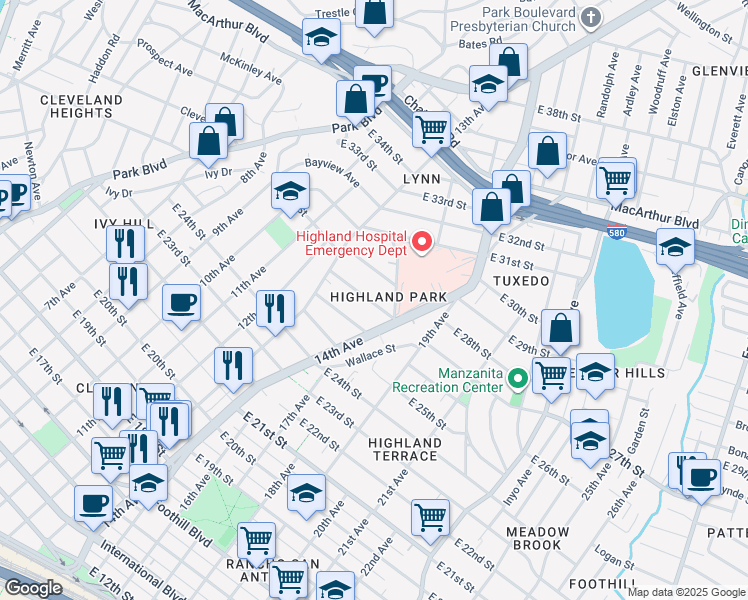 map of restaurants, bars, coffee shops, grocery stores, and more near 2704 14th Avenue in Oakland