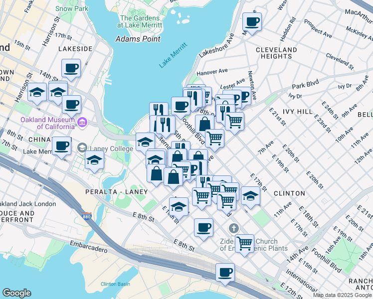 map of restaurants, bars, coffee shops, grocery stores, and more near 1423 4th Avenue in Oakland