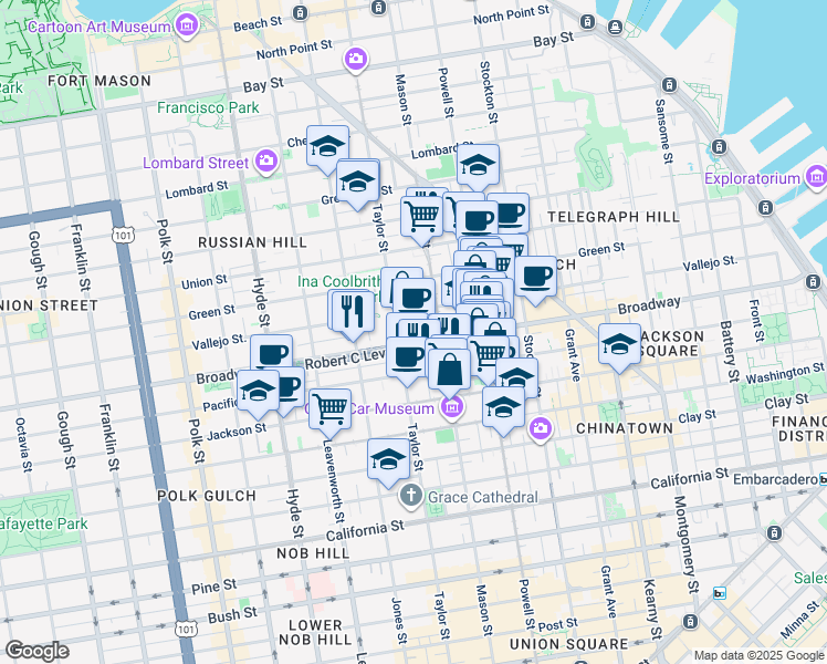 map of restaurants, bars, coffee shops, grocery stores, and more near in San Francisco