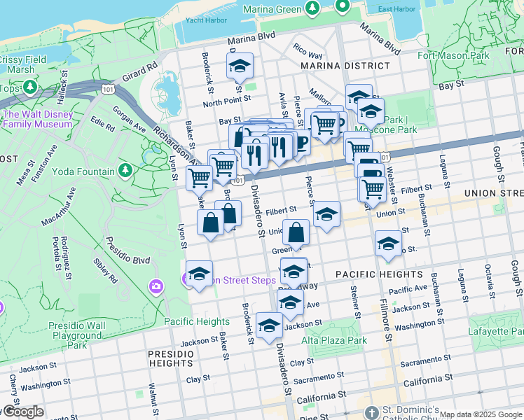 map of restaurants, bars, coffee shops, grocery stores, and more near in San Francisco