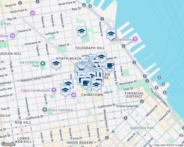map of restaurants, bars, coffee shops, grocery stores, and more near 553 Pacific Avenue in San Francisco