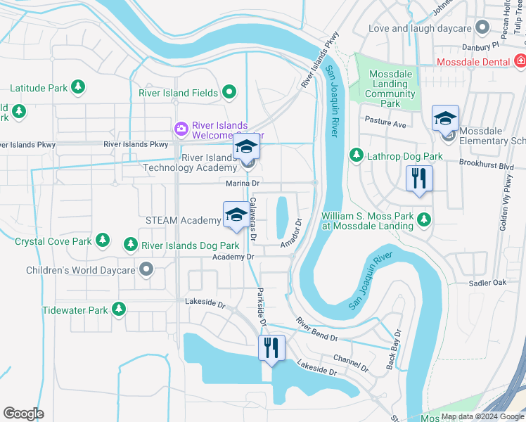 map of restaurants, bars, coffee shops, grocery stores, and more near 17947 Isabella Place in Lathrop
