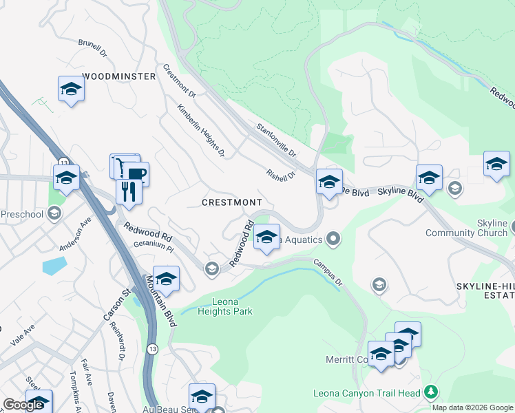 map of restaurants, bars, coffee shops, grocery stores, and more near 48 Kingwood Road in Oakland
