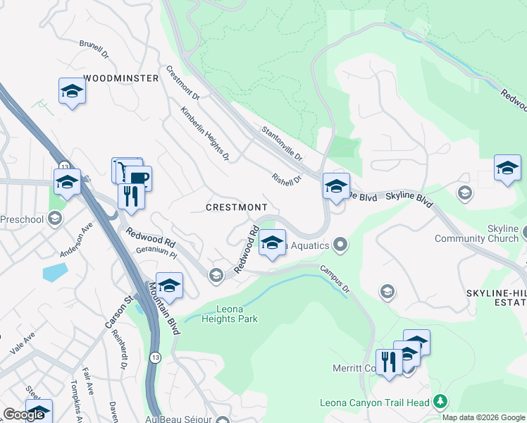 map of restaurants, bars, coffee shops, grocery stores, and more near 48 Kingwood Road in Oakland