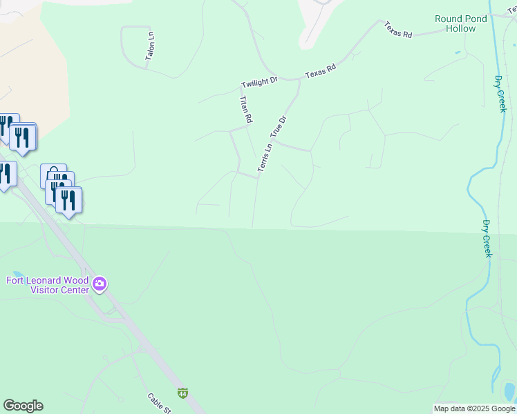 map of restaurants, bars, coffee shops, grocery stores, and more near 15812 Terris Lane in Saint Robert