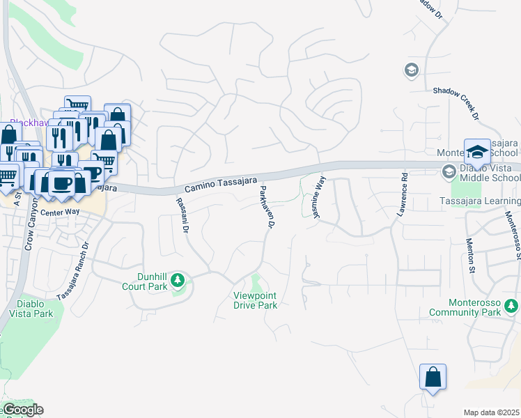 map of restaurants, bars, coffee shops, grocery stores, and more near 101 Parkhaven Drive in Danville