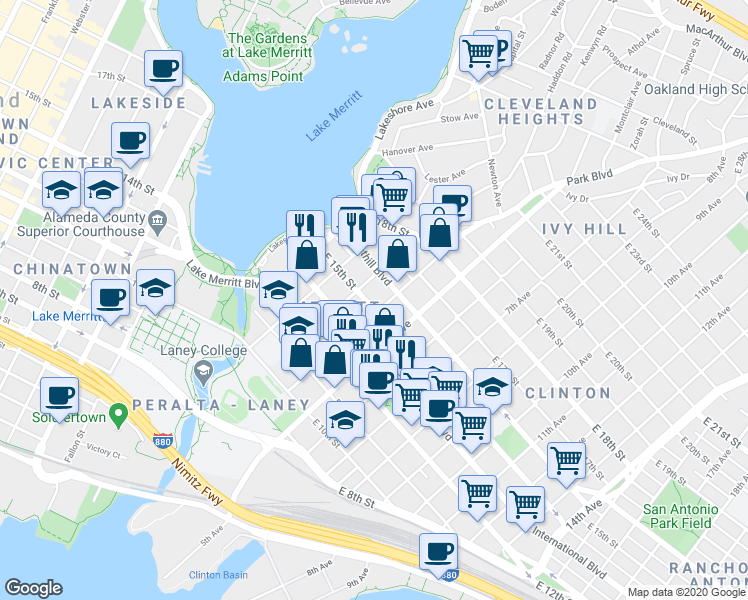 map of restaurants, bars, coffee shops, grocery stores, and more near 1423 4th Avenue in Oakland
