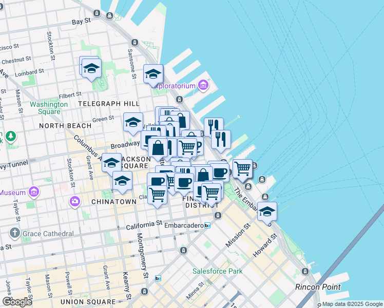 map of restaurants, bars, coffee shops, grocery stores, and more near 145 Jackson Street in San Francisco