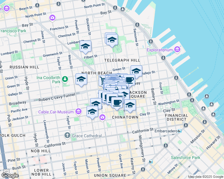 map of restaurants, bars, coffee shops, grocery stores, and more near 620 Pacific Avenue in San Francisco