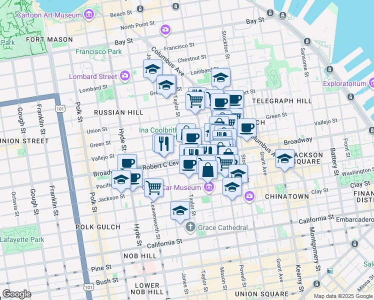 map of restaurants, bars, coffee shops, grocery stores, and more near in San Francisco