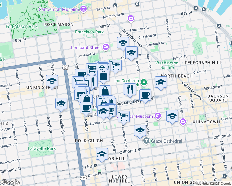 map of restaurants, bars, coffee shops, grocery stores, and more near in San Francisco