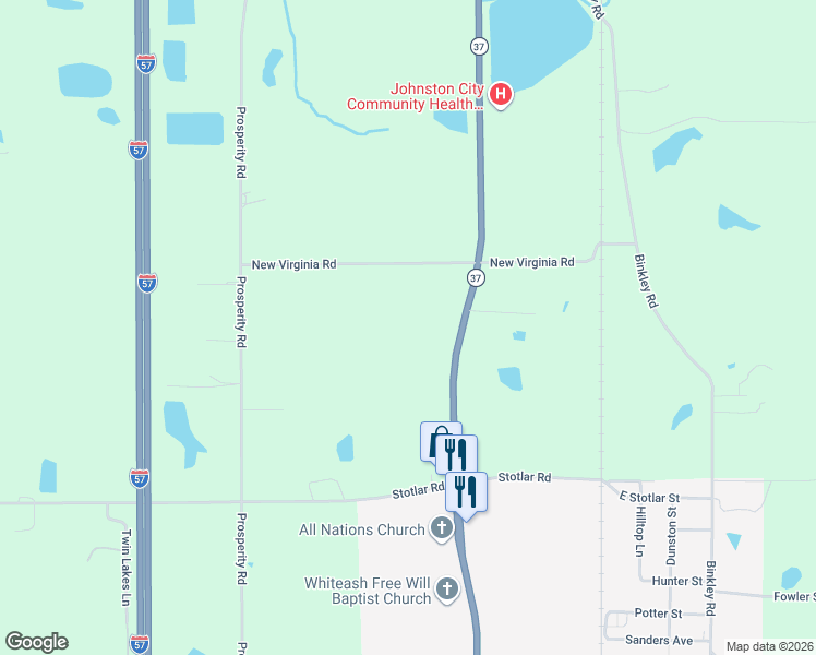 map of restaurants, bars, coffee shops, grocery stores, and more near 13881 Illinois 37 in Johnston City