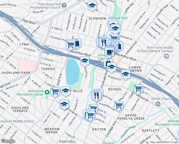 map of restaurants, bars, coffee shops, grocery stores, and more near 2459 Cordova Street in Oakland