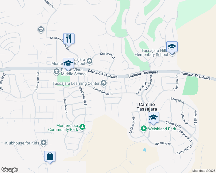 map of restaurants, bars, coffee shops, grocery stores, and more near 2129 Creekview Place in Danville