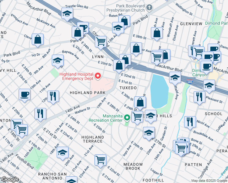 map of restaurants, bars, coffee shops, grocery stores, and more near 2924 14th Avenue in Oakland