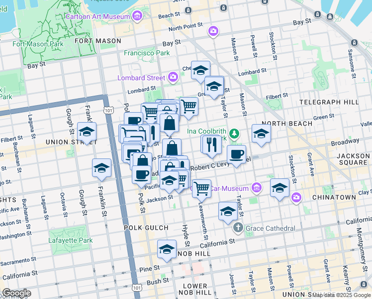 map of restaurants, bars, coffee shops, grocery stores, and more near in San Francisco