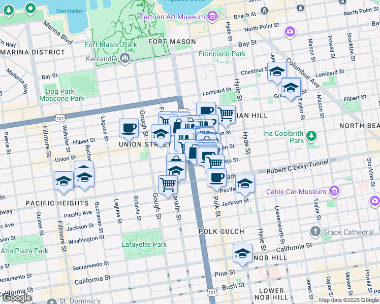 map of restaurants, bars, coffee shops, grocery stores, and more near 2300 U.S. 101 in San Francisco