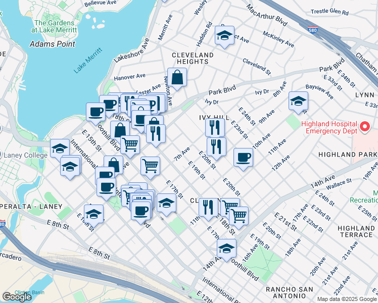 map of restaurants, bars, coffee shops, grocery stores, and more near 1924 7th Avenue in Oakland