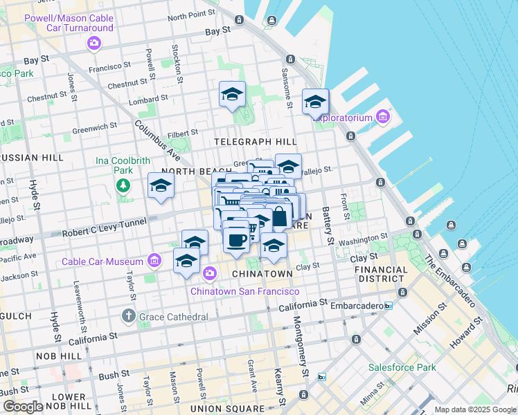 map of restaurants, bars, coffee shops, grocery stores, and more near 6 Nottingham Place in San Francisco