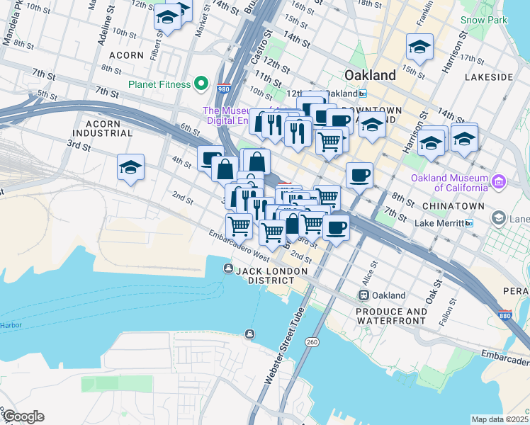 map of restaurants, bars, coffee shops, grocery stores, and more near 522 4th Street in Oakland