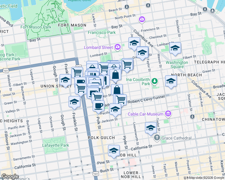 map of restaurants, bars, coffee shops, grocery stores, and more near in San Francisco