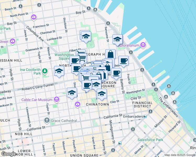 map of restaurants, bars, coffee shops, grocery stores, and more near 477 Vallejo Street in San Francisco