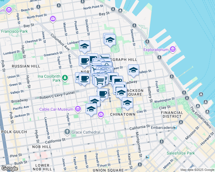 map of restaurants, bars, coffee shops, grocery stores, and more near in San Francisco