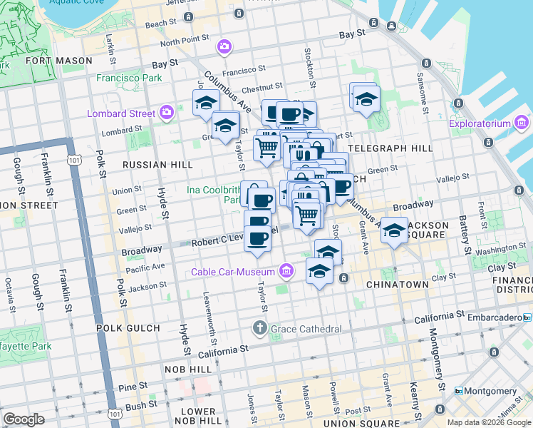 map of restaurants, bars, coffee shops, grocery stores, and more near in San Francisco