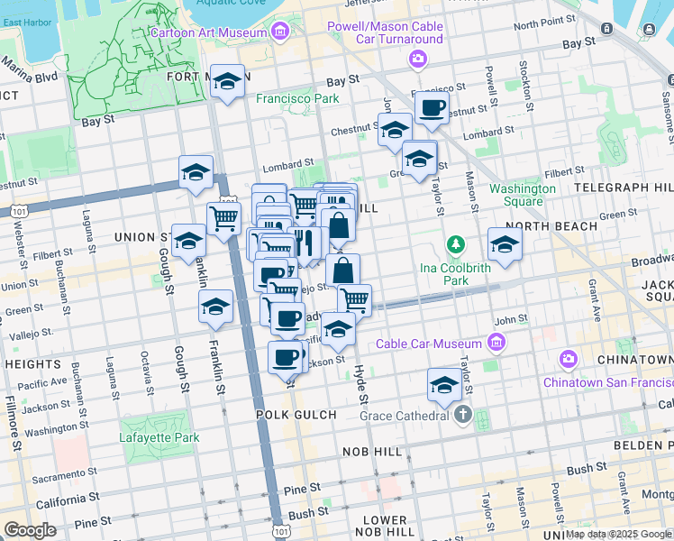 map of restaurants, bars, coffee shops, grocery stores, and more near in San Francisco