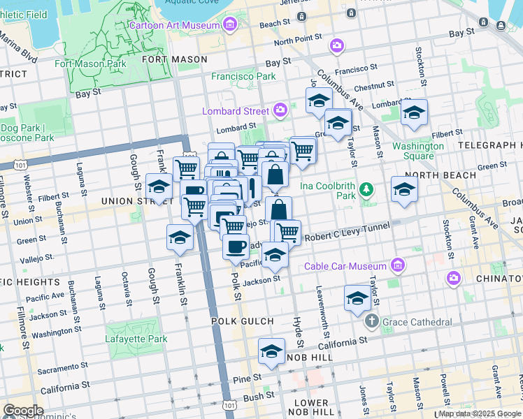 map of restaurants, bars, coffee shops, grocery stores, and more near in San Francisco