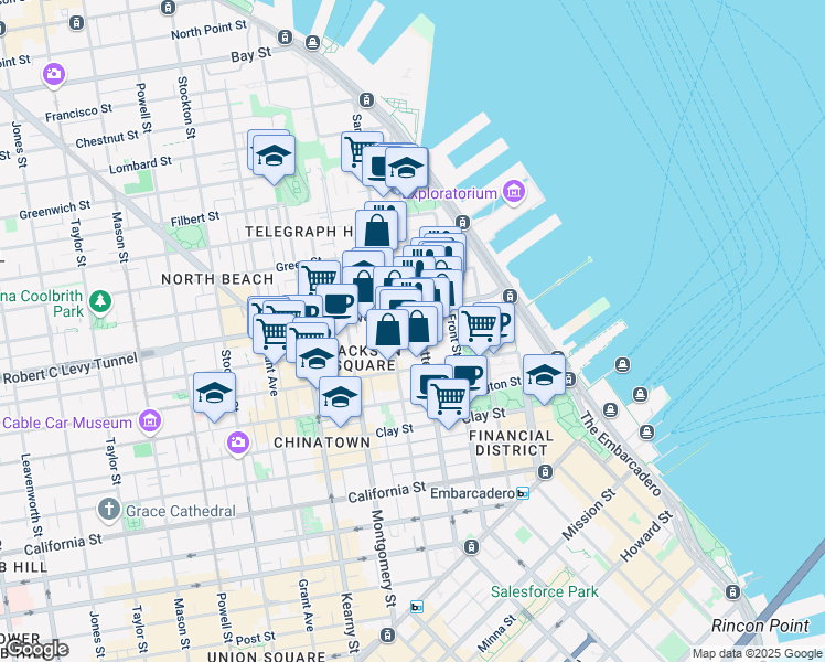 map of restaurants, bars, coffee shops, grocery stores, and more near 717 Battery Street in San Francisco